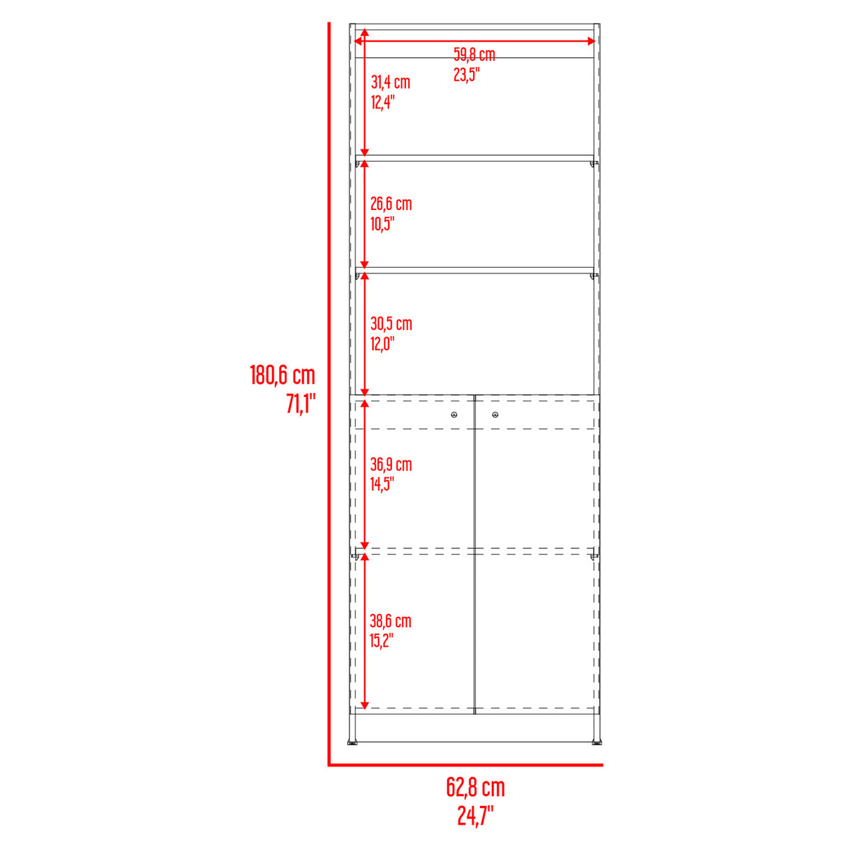 Estantería Home Fresno Europeo y Blanco 62.8x180.6cm Rectangular con Cinco Compartimientos - BIBLIOTECAS Y ESTANTERIAS | Bylmo