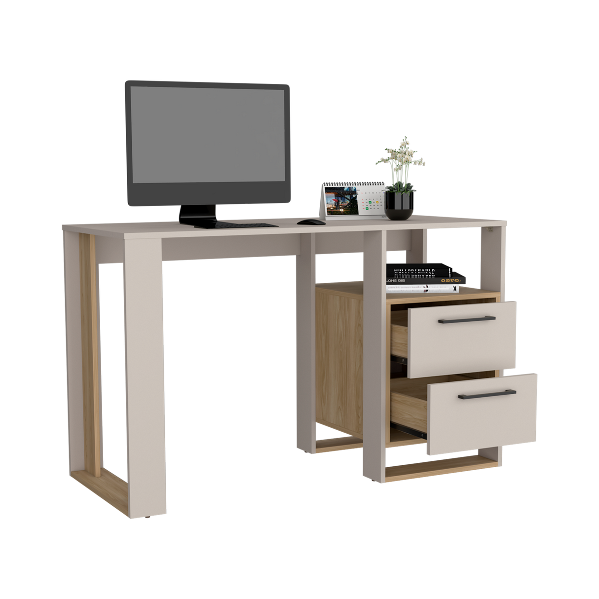 Escritorio Verlot Capri y Fresno 120x75cm con Dos Cajones y con Organizador de Libros - ESCRITORIOS | Bylmo