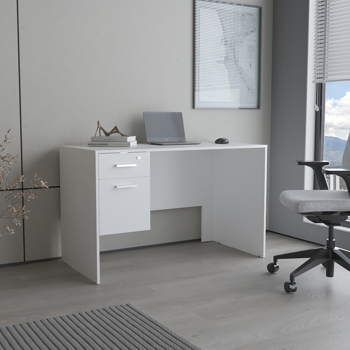 Escritorio Millier Blanco 120x75cm con Dos Cajones y con Organizador de Libros - ESCRITORIOS | Bylmo