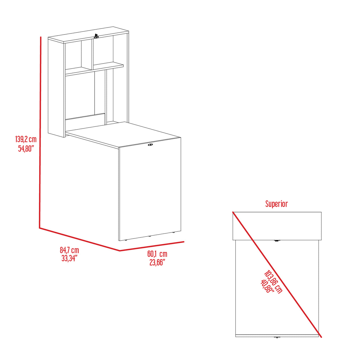 Escritorio Plegable Klapar Bardolino 60.1x72.7cm Flotante y con Organizador de Libros - ESCRITORIOS | Bylmo