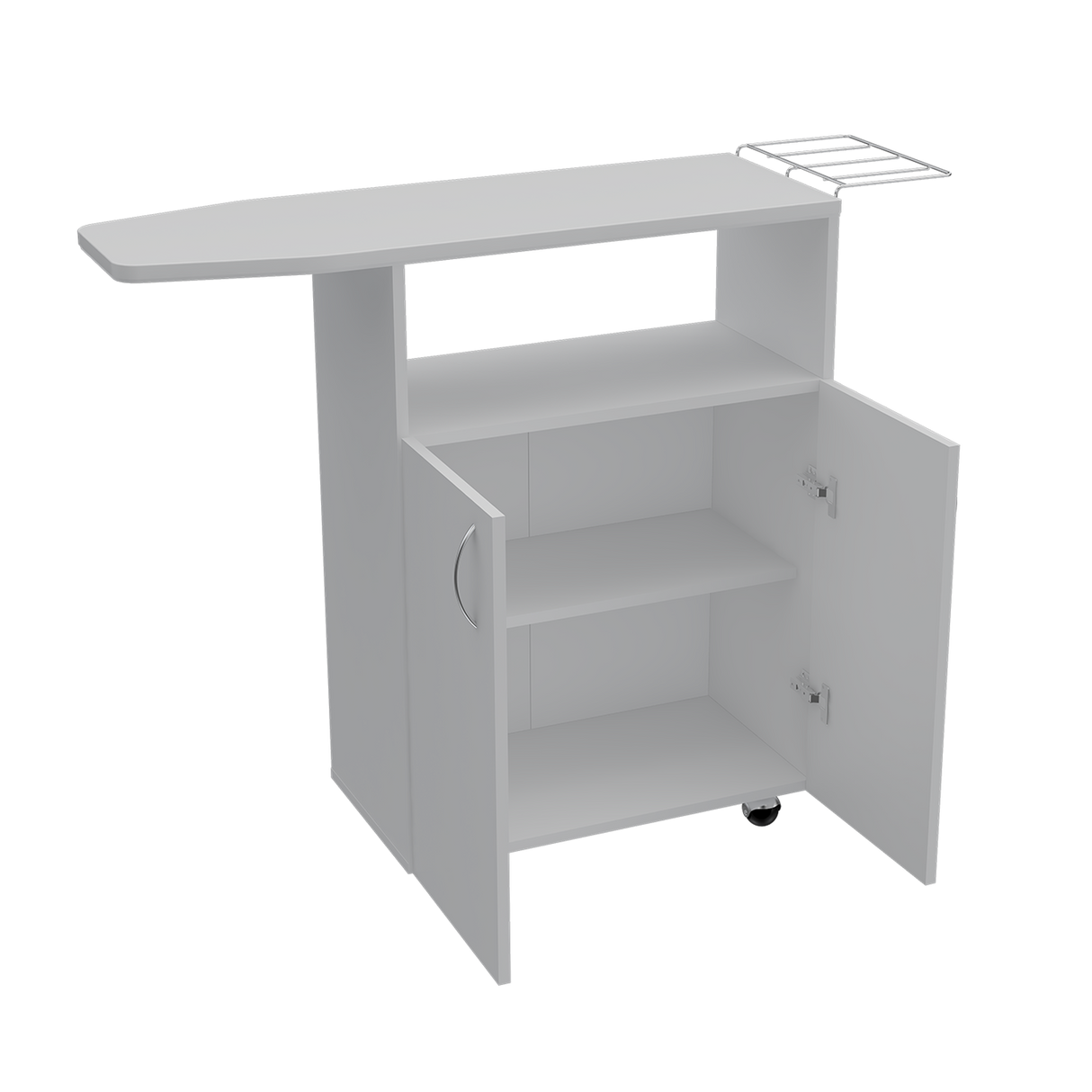 Mesa de Planchar Urano Blanco 90x86.1cm con Ruedas y con Dos Puertas - MUEBLES DE ASEO Y ROPAS | Bylmo