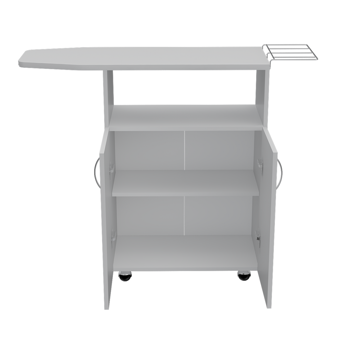 Mesa de Planchar Urano Blanco 90x86.1cm con Ruedas y con Dos Puertas - MUEBLES DE ASEO Y ROPAS | Bylmo