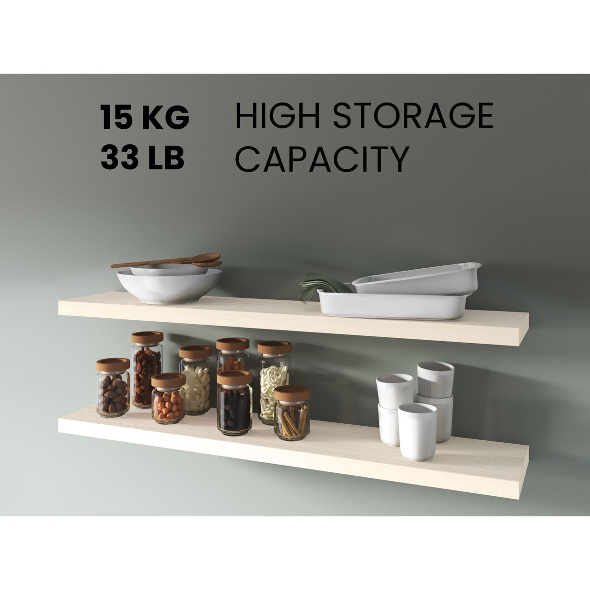 Set de 2 Repisas Niebla 120x3.8cm Flotante Rectangular - REPISAS | Bylmo