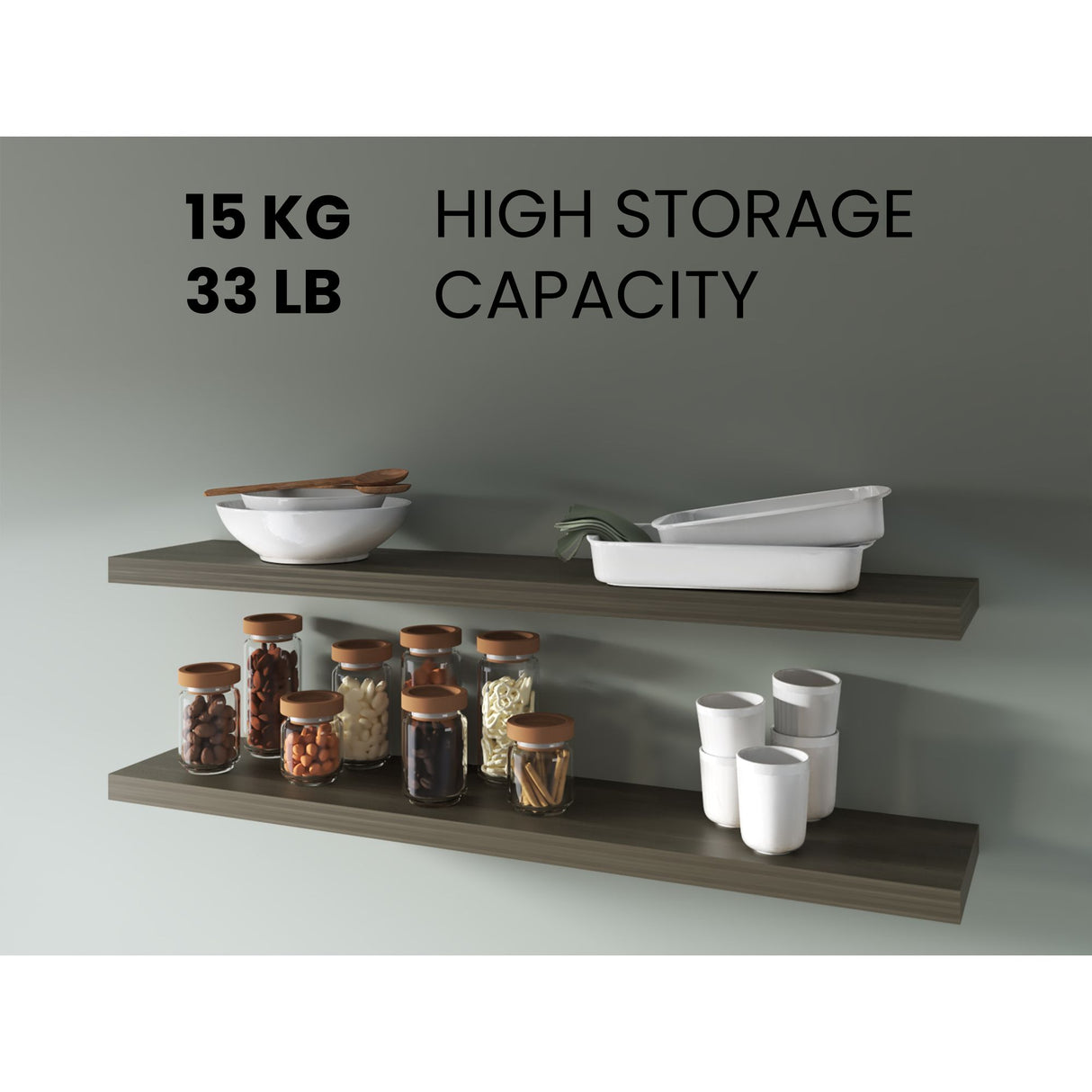 Set de 2 Repisas Olivo 120x3.8cm Flotante Rectangular - REPISAS | Bylmo