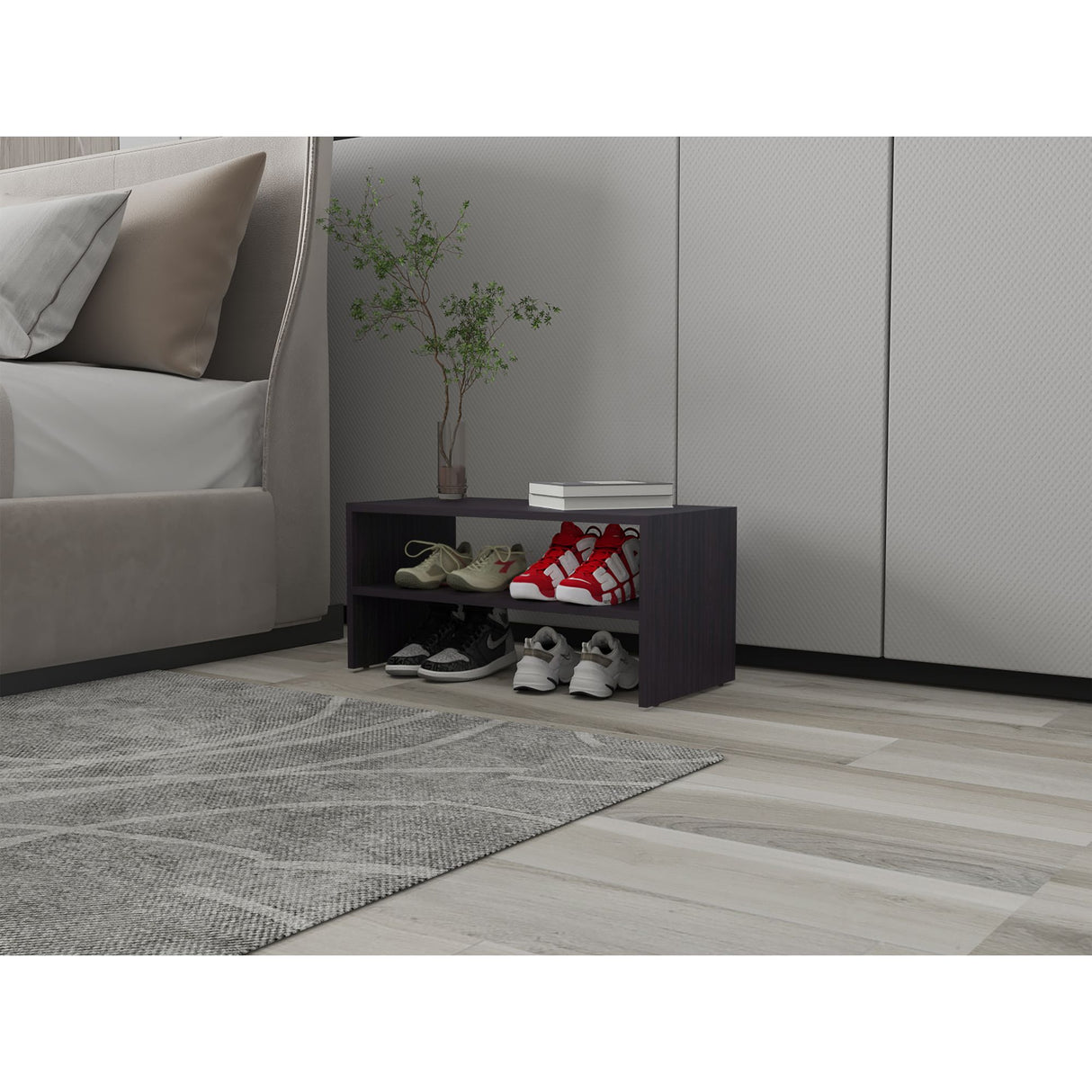 Zapatero Silpa Wengue 71.8x34.9cm Horizontal para Cuatro Pares y de Dos Niveles - ZAPATEROS | Bylmo