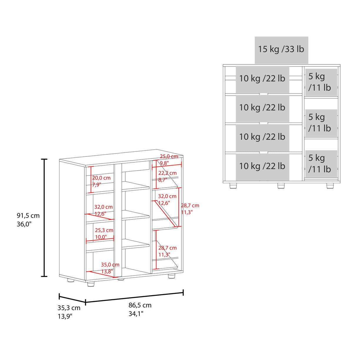Zapatero Houck Blanco 86.5x91.5cm Horizontal para Nueve Pares y de Tres Niveles - ZAPATEROS | Bylmo