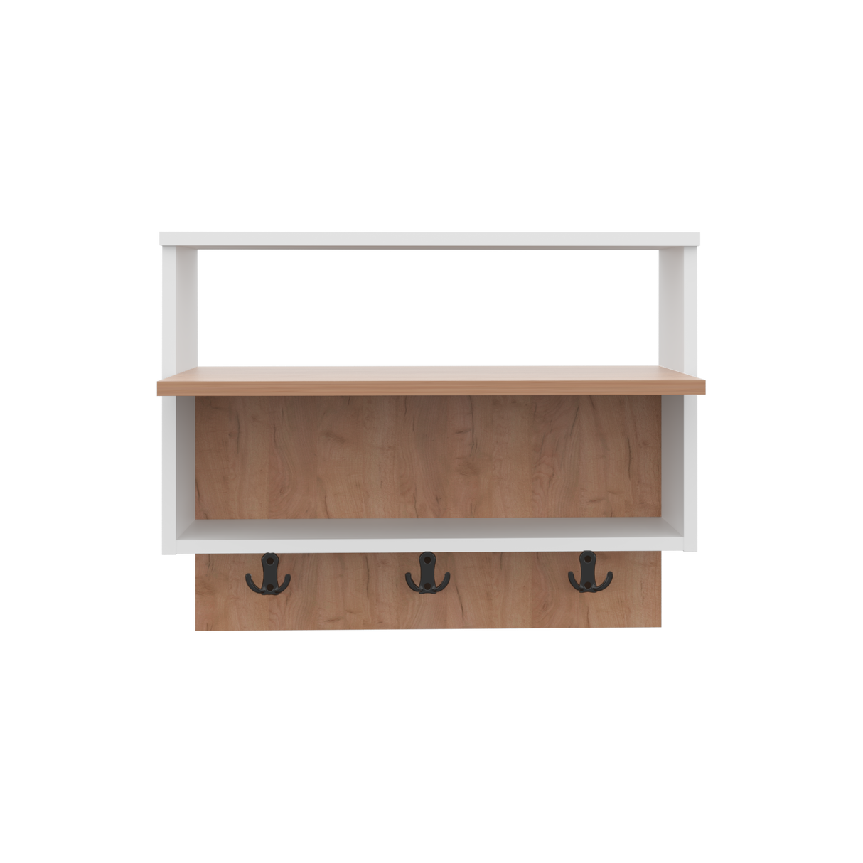 Repisa Perchero Aranjuez Blanco y Fresno Europeo 60x47.7cm Flotante con Tres Ganchos - PERCHEROS | Bylmo