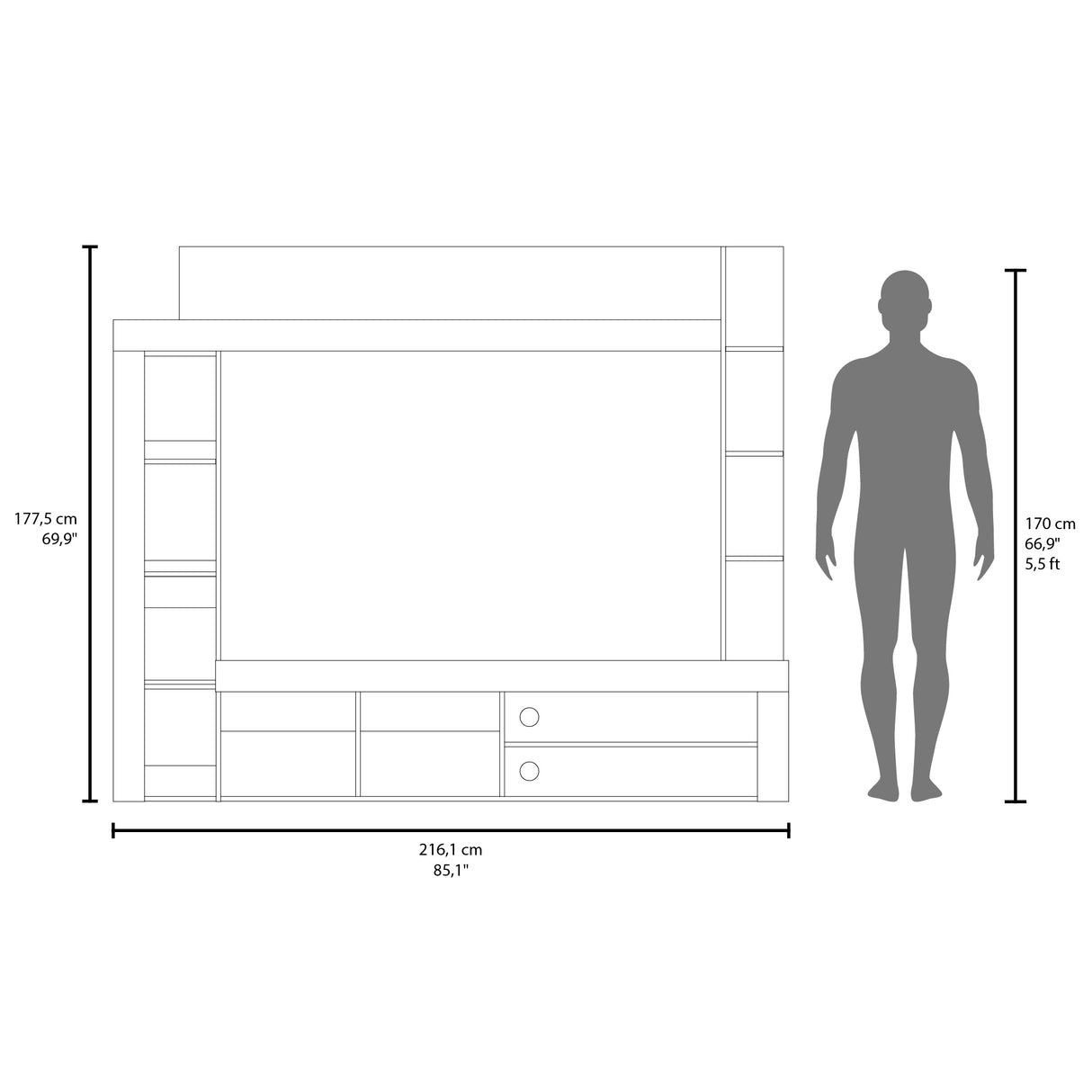 Centro de Entretenimiento Cecil Fresno Europeo y Wengue 215.8x178.1cm para TV Hasta 70 Pulgadas con Diez Compartimientos - MUEBLES DE TV | Bylmo