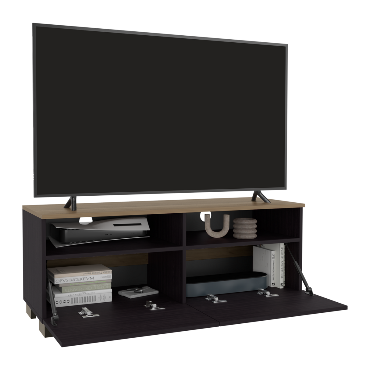Rack de TV Colman Wengue y Fresno 113x45cm para TV Hasta 50 Pulgadas con Cuatro Compartimientos - MUEBLES DE TV | Bylmo