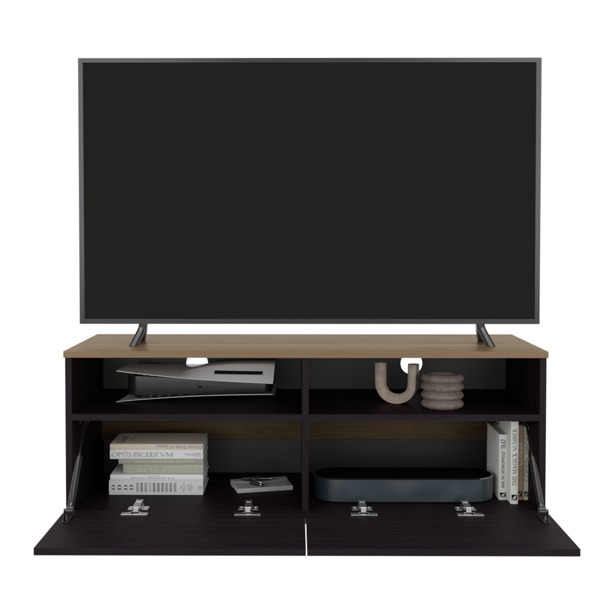Rack de TV Colman Wengue y Fresno 113x45cm para TV Hasta 50 Pulgadas con Cuatro Compartimientos - MUEBLES DE TV | Bylmo