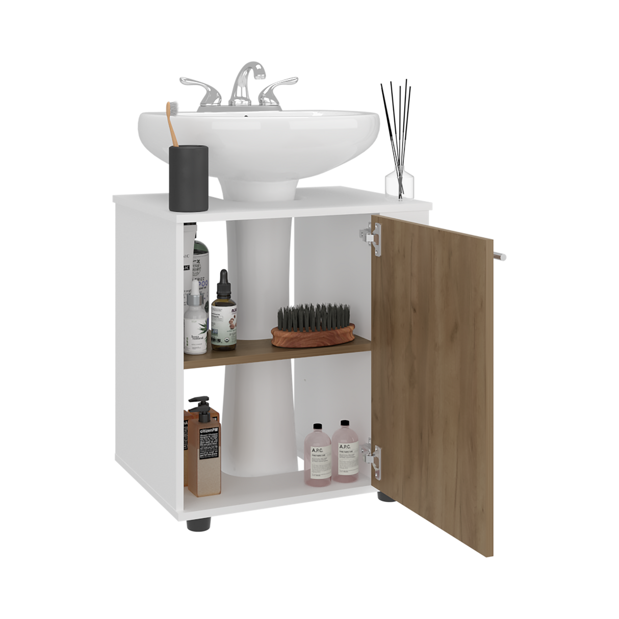 Mueble para Lavamanos Phillips Blanco y Fresno Europeo 56x62.1cm Individual sin Lavamanos - MUEBLES PARA LAVAMANOS | Bylmo