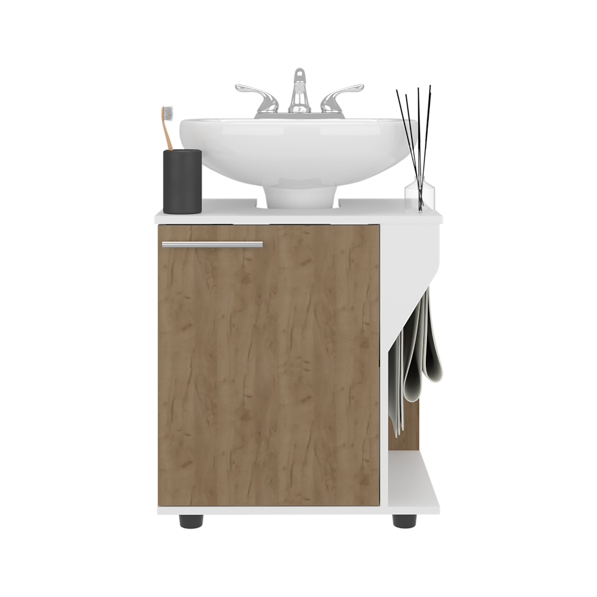 Mueble para Lavamanos Phillips Blanco y Fresno Europeo 56x62.1cm Individual sin Lavamanos - MUEBLES PARA LAVAMANOS | Bylmo