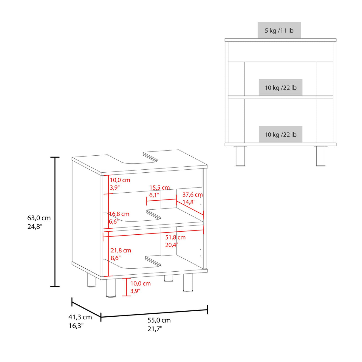 Mueble para Lavamanos Marlo Fresno Europeo y Blanco 55x63cm Individual sin Lavamanos - MUEBLES PARA LAVAMANOS | Bylmo