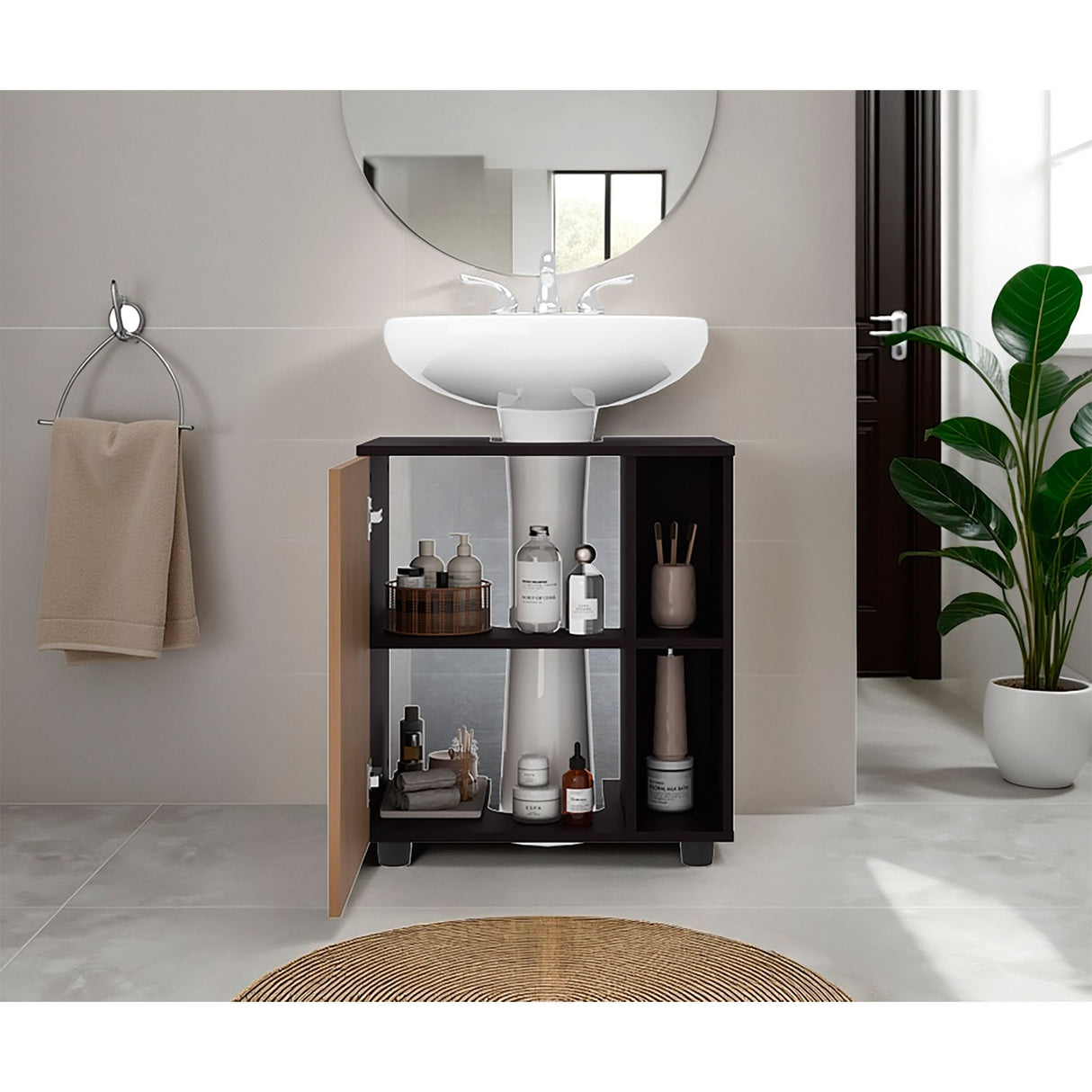 Mueble para Lavamanos Pascuale Wengue y Fresno Europeo 55x62cm Individual sin Lavamanos - MUEBLES PARA LAVAMANOS | Bylmo