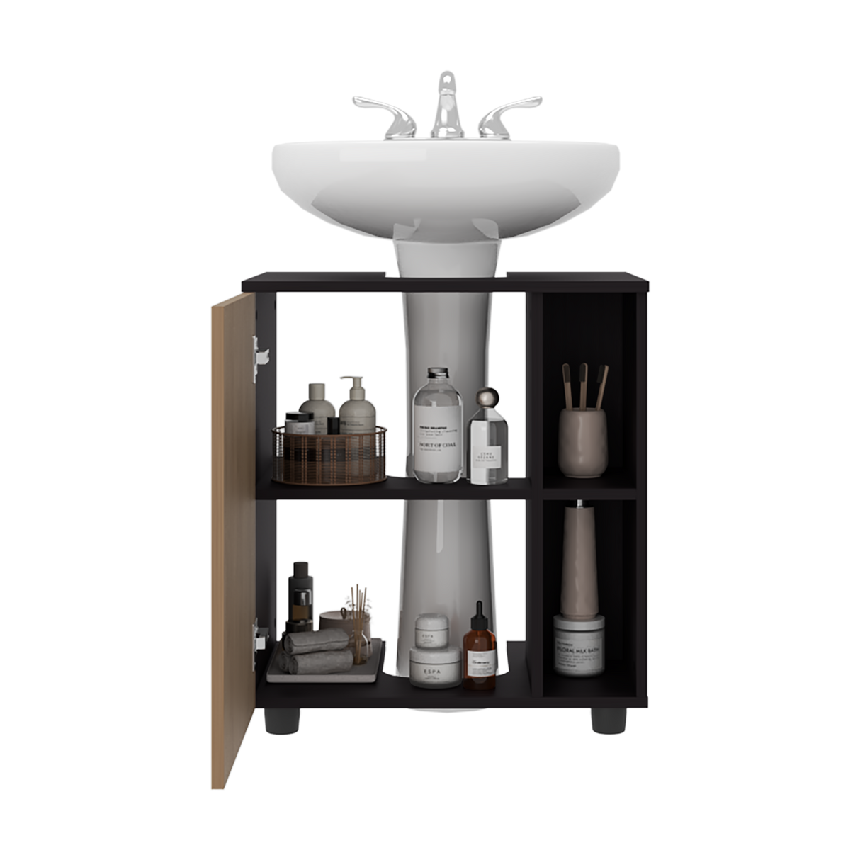 Mueble para Lavamanos Pascuale Wengue y Fresno Europeo 55x62cm Individual sin Lavamanos - MUEBLES PARA LAVAMANOS | Bylmo