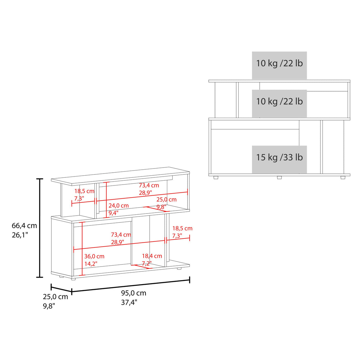 Mesa Auxiliar Fresno Europeo 95x66.4cm Rectangular con Cuatro Compartimientos - MESAS AUXILIARES | Bylmo