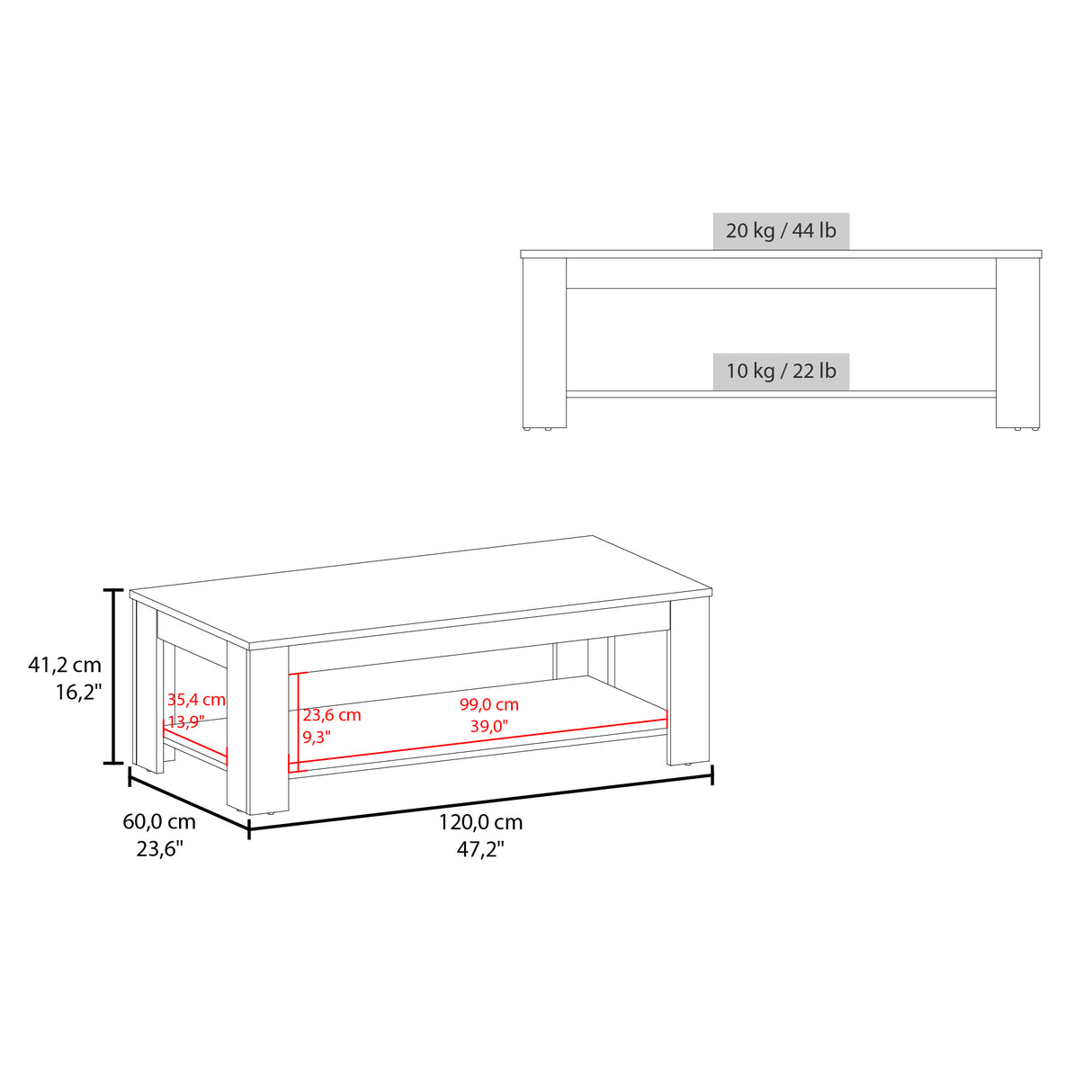 Mesa de Centro Cecil Blanco Fresno 120x41.2cm Rectangular con Patas - MESAS DE CENTRO | Bylmo