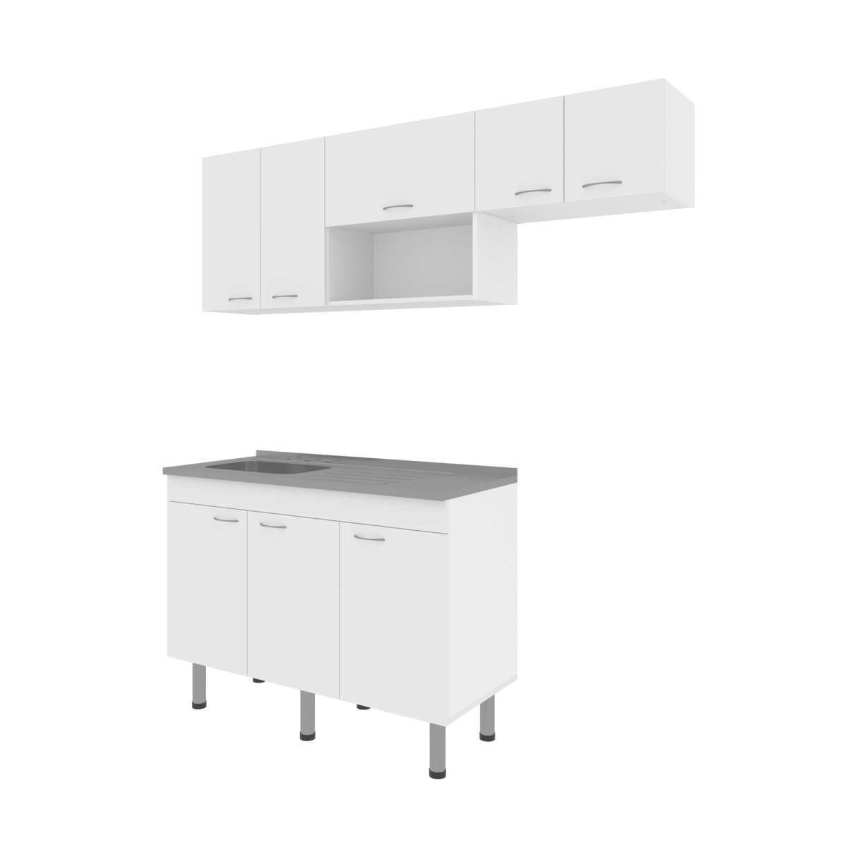 Cocina Oceana Blanco 180.2x60cm con Mesón de Acero Al Carbón Lado Izquierdo y con Estufa - COCINAS | Bylmo