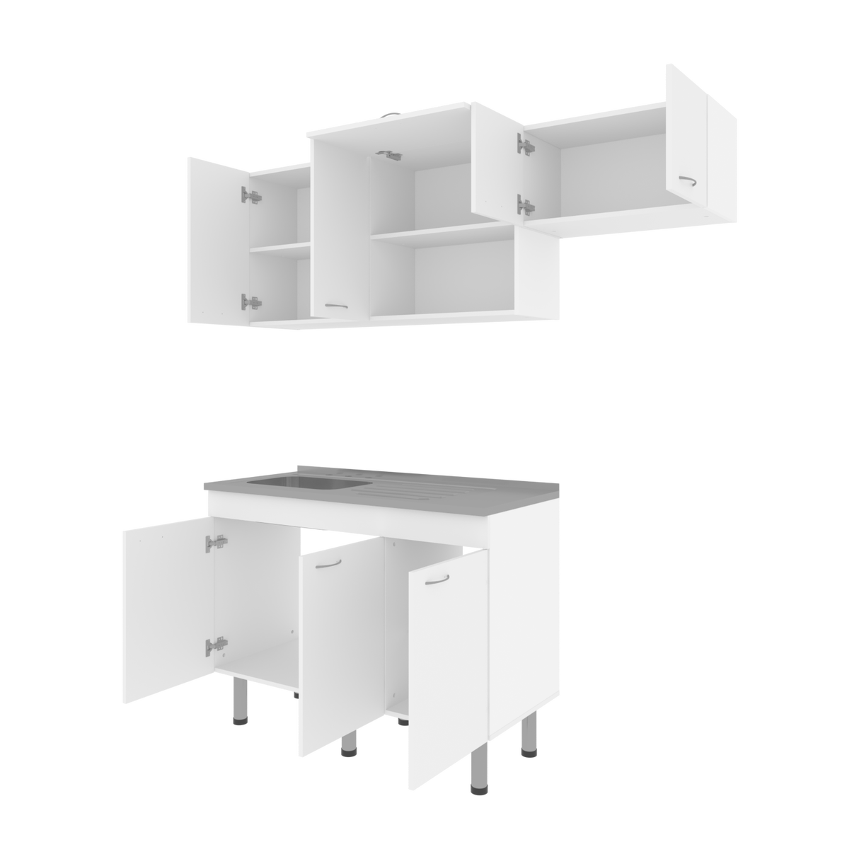 Cocina Oceana Blanco 180.2x60cm con Mesón de Acero Al Carbón Lado Izquierdo y con Estufa - COCINAS | Bylmo