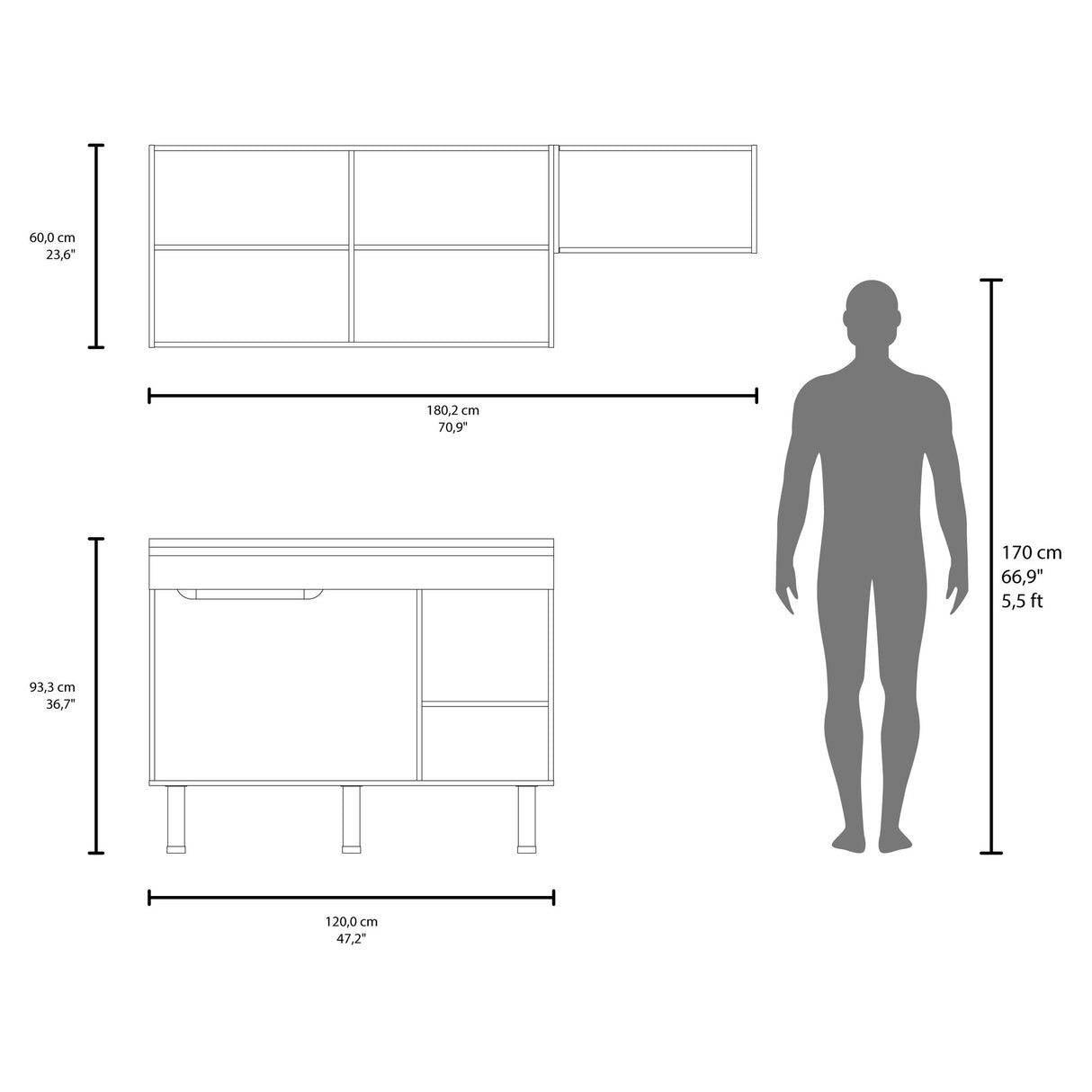 Cocina Oceana Blanco 180.2x60cm con Mesón de Acero Al Carbón Lado Izquierdo y con Estufa - COCINAS | Bylmo
