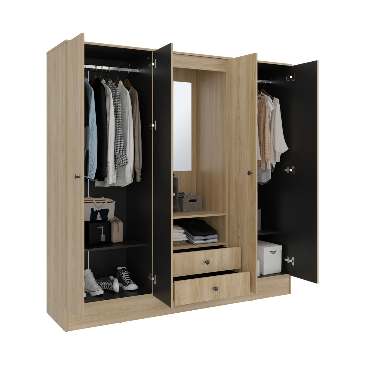 Closet Barmine Fresno Europeo y Wengue 180.2x180.6cm con Espejo con Dos Cajones y Seis Compartimientos - CLOSETS | Bylmo