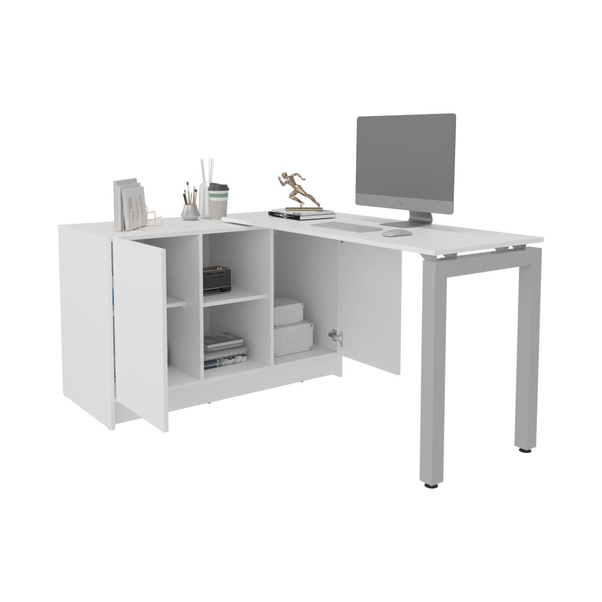 Escritorio Alfie Blanco 120x72.5cm sin Cajones con Organizador de Libros y con Archivador - ESCRITORIOS | Bylmo