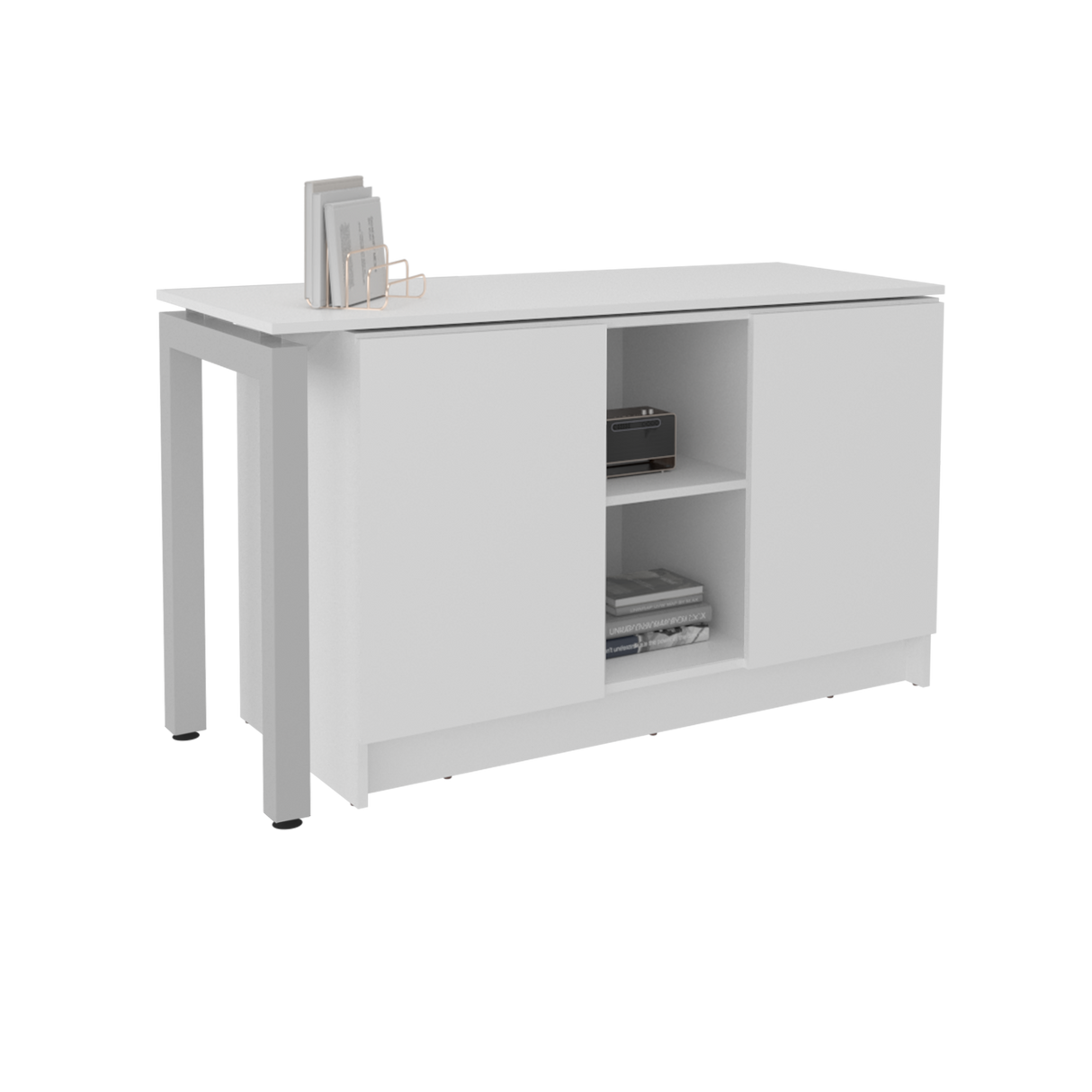 Escritorio Alfie Blanco 120x72.5cm sin Cajones con Organizador de Libros y con Archivador - ESCRITORIOS | Bylmo