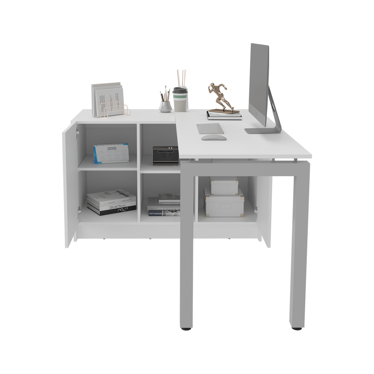 Escritorio Alfie Blanco 120x72.5cm sin Cajones con Organizador de Libros y con Archivador - ESCRITORIOS | Bylmo