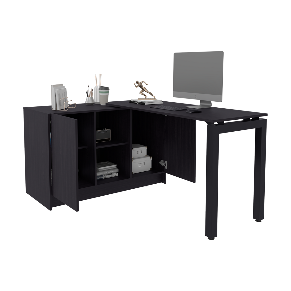 Escritorio Alfie Wengue 120x72.5cm sin Cajones con Organizador de Libros y con Archivador - ESCRITORIOS | Bylmo