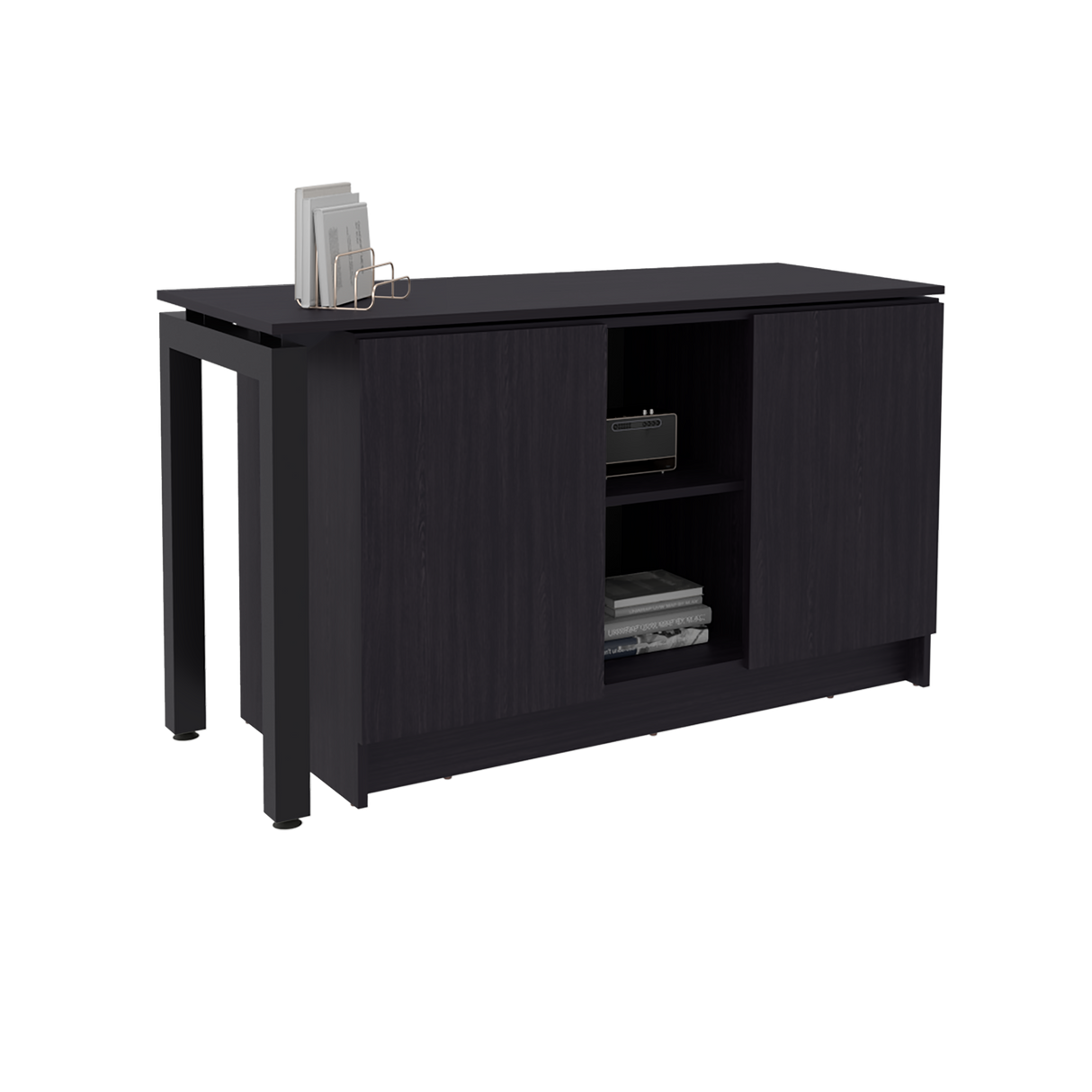 Escritorio Alfie Wengue 120x72.5cm sin Cajones con Organizador de Libros y con Archivador - ESCRITORIOS | Bylmo