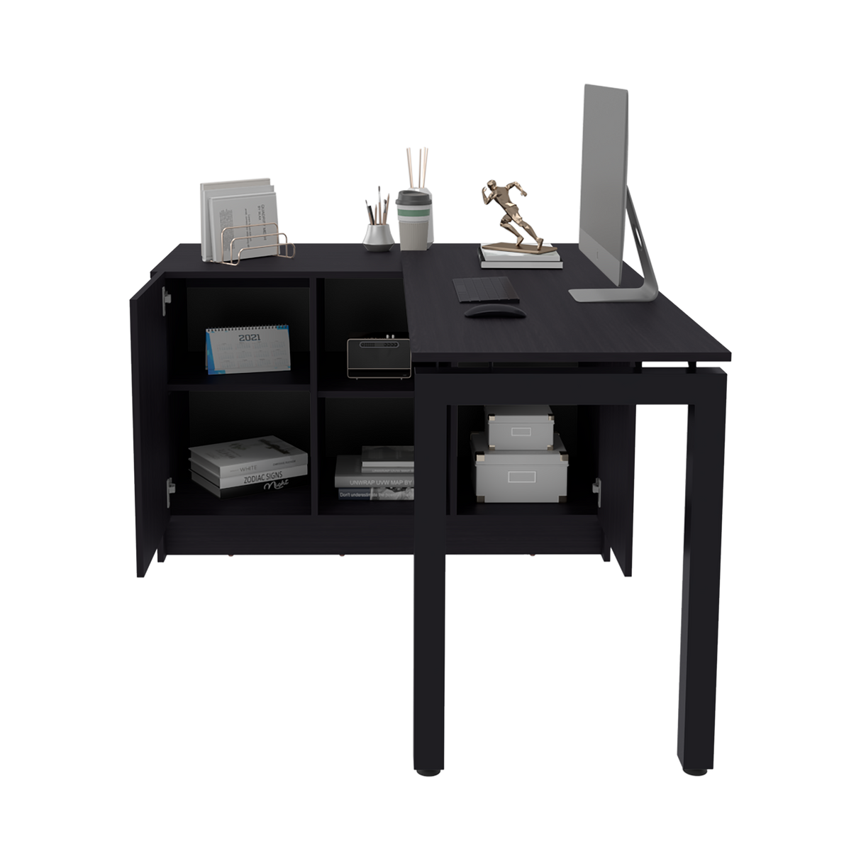 Escritorio Alfie Wengue 120x72.5cm sin Cajones con Organizador de Libros y con Archivador - ESCRITORIOS | Bylmo