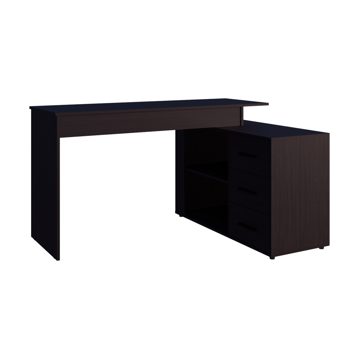 Escritorio en L Upton Wengue 137.5x75cm con Tres Cajones y con Organizador de Libros - ESCRITORIOS | Bylmo