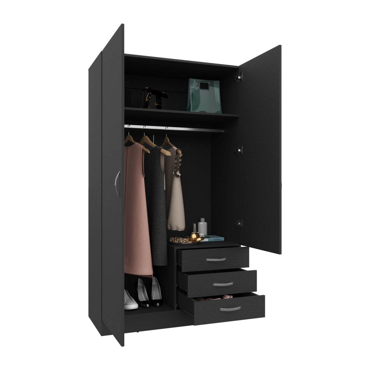 Closet Lumy Wengue 100x180.6cm con Tres Cajones con Seis Compartimientos y con Espejo - CLOSETS | Bylmo