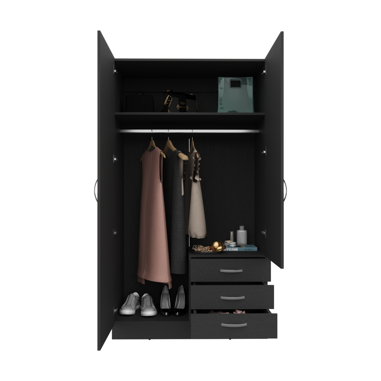 Closet Lumy Wengue 100x180.6cm con Tres Cajones con Seis Compartimientos y con Espejo - CLOSETS | Bylmo