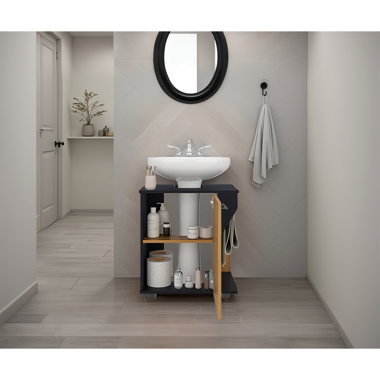 Mueble para Lavamanos Phillips Wengue y Fresno Europeo 56x62.1cm Individual sin Lavamanos y con Una Puerta - MUEBLES PARA LAVAMANOS | Bylmo