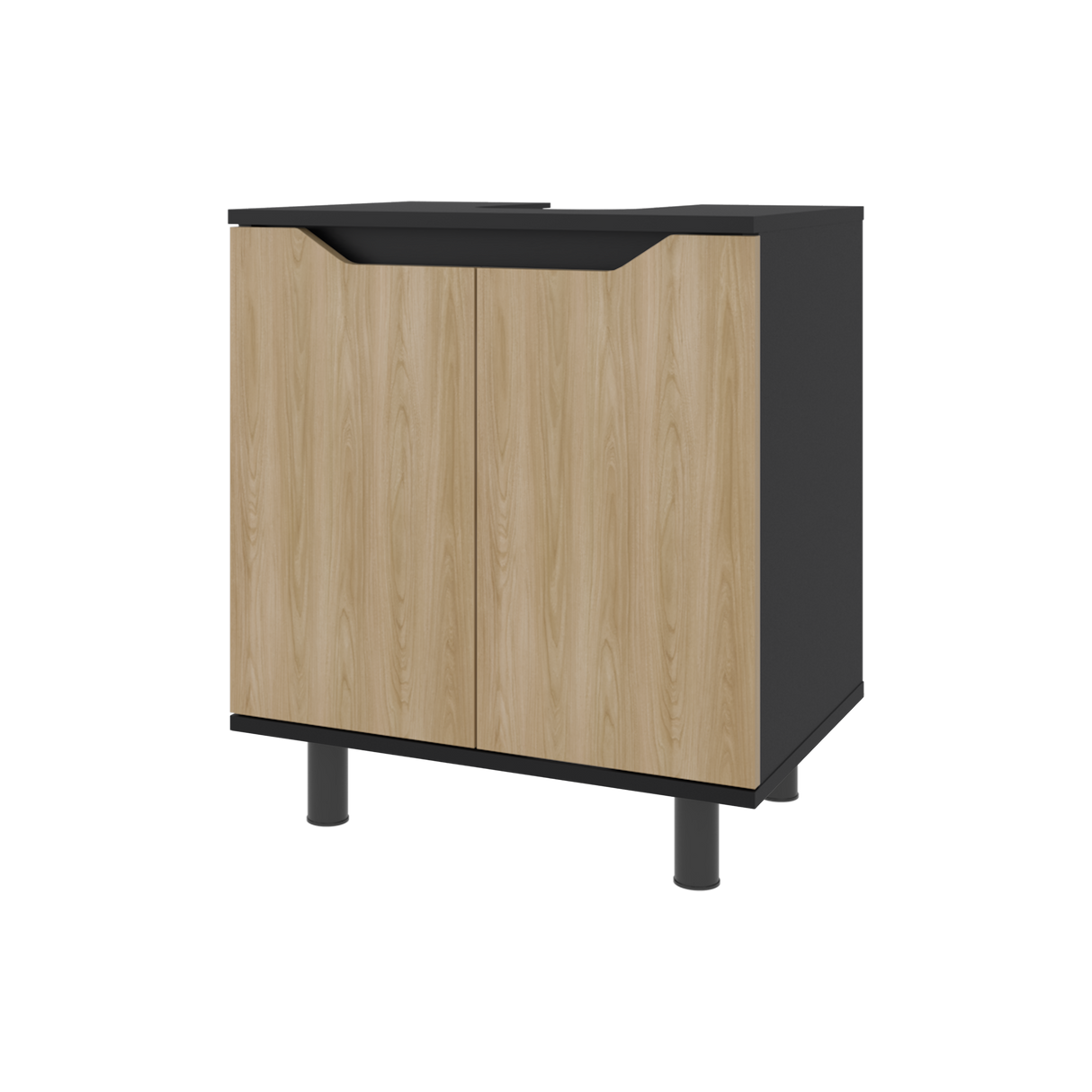 Mueble para Lavamanos Marlo Wengue y Fresno Europeo 55x63cm Individual sin Lavamanos y con Dos Puertas - MUEBLES PARA LAVAMANOS | Bylmo