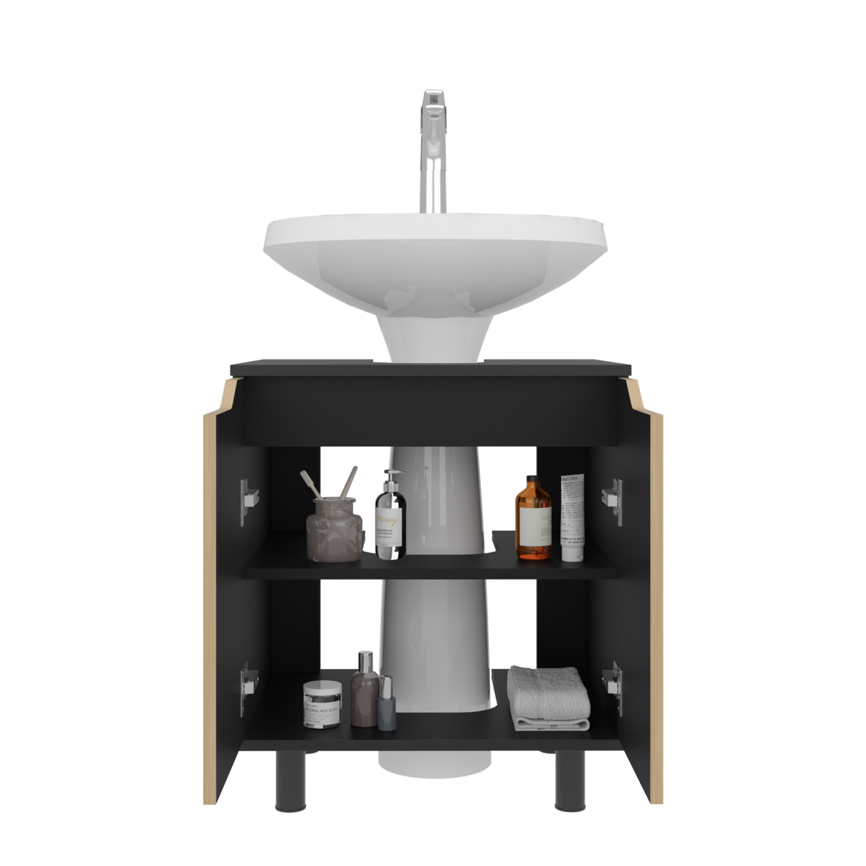 Mueble para Lavamanos Marlo Wengue y Fresno Europeo 55x63cm Individual sin Lavamanos y con Dos Puertas - MUEBLES PARA LAVAMANOS | Bylmo