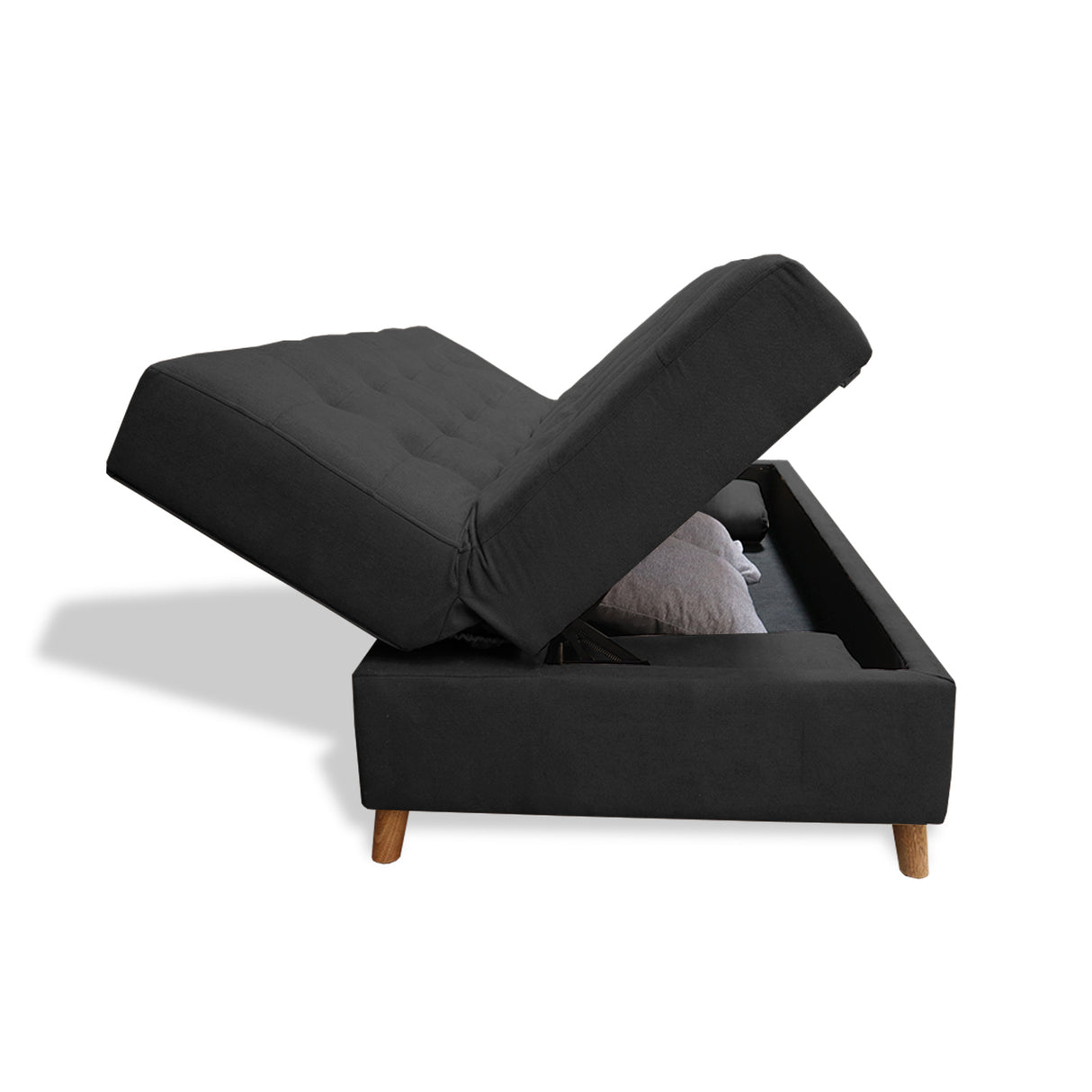 Sofacama Lugano Negro 180x95cm de Tres Puestos Reclinable Antifluido con Almacenamiento y sin Apoya Brazos - SOFAS Y POLTRONAS | Bylmo