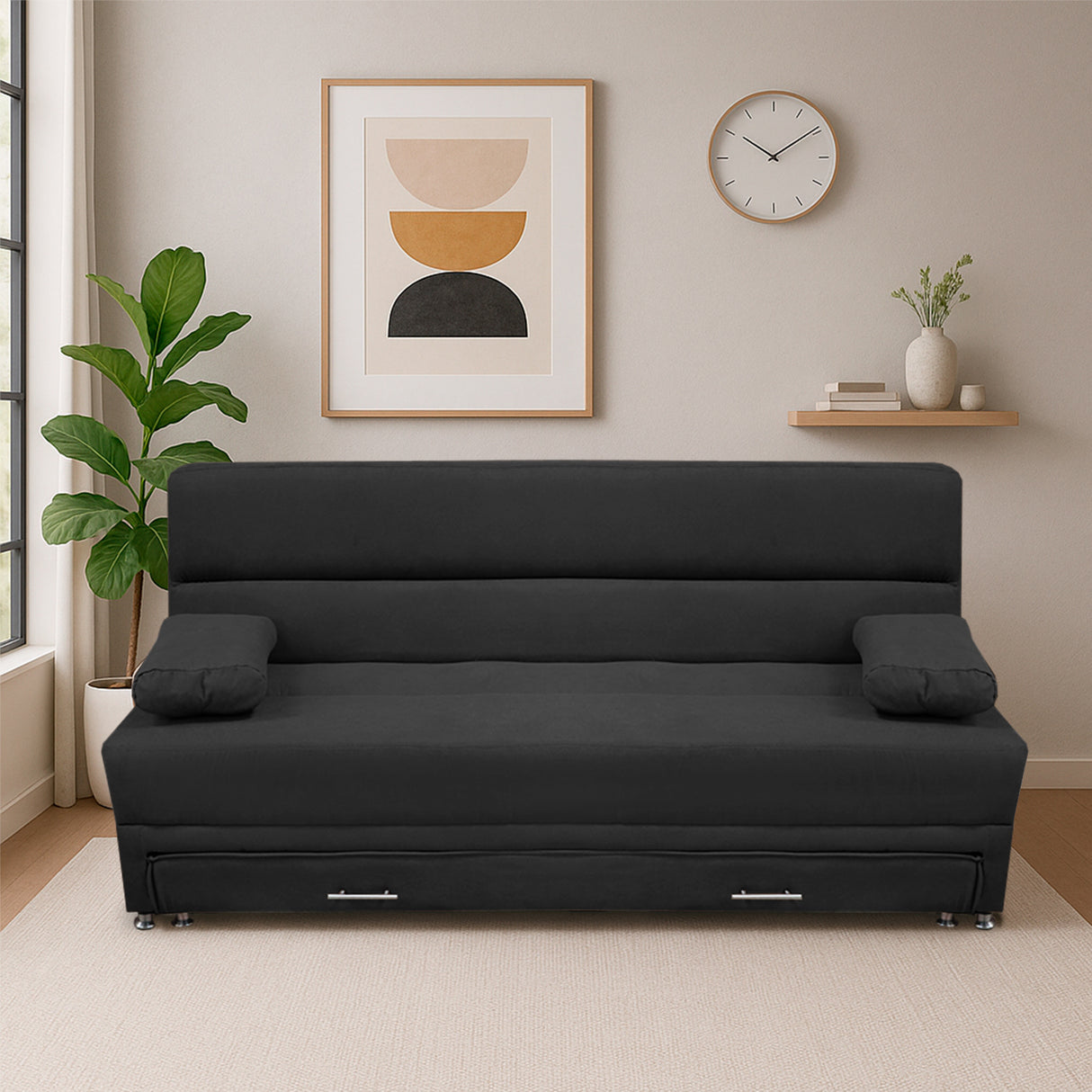 Sofacama Ferreira Negro 190x95cm de Tres Puestos Reclinable Antifluido y sin Apoya Brazos - SOFAS Y POLTRONAS | Bylmo