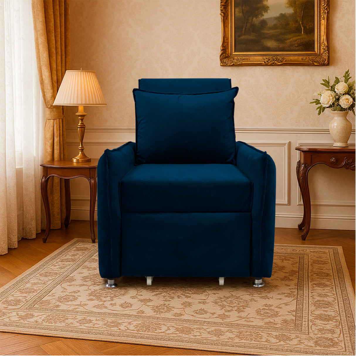 Silla Multipropósito Napoli Azul Petróleo 75x94cm de Un Puesto Reclinable Antifluido y sin Apoya Brazos - SOFAS Y POLTRONAS | Bylmo