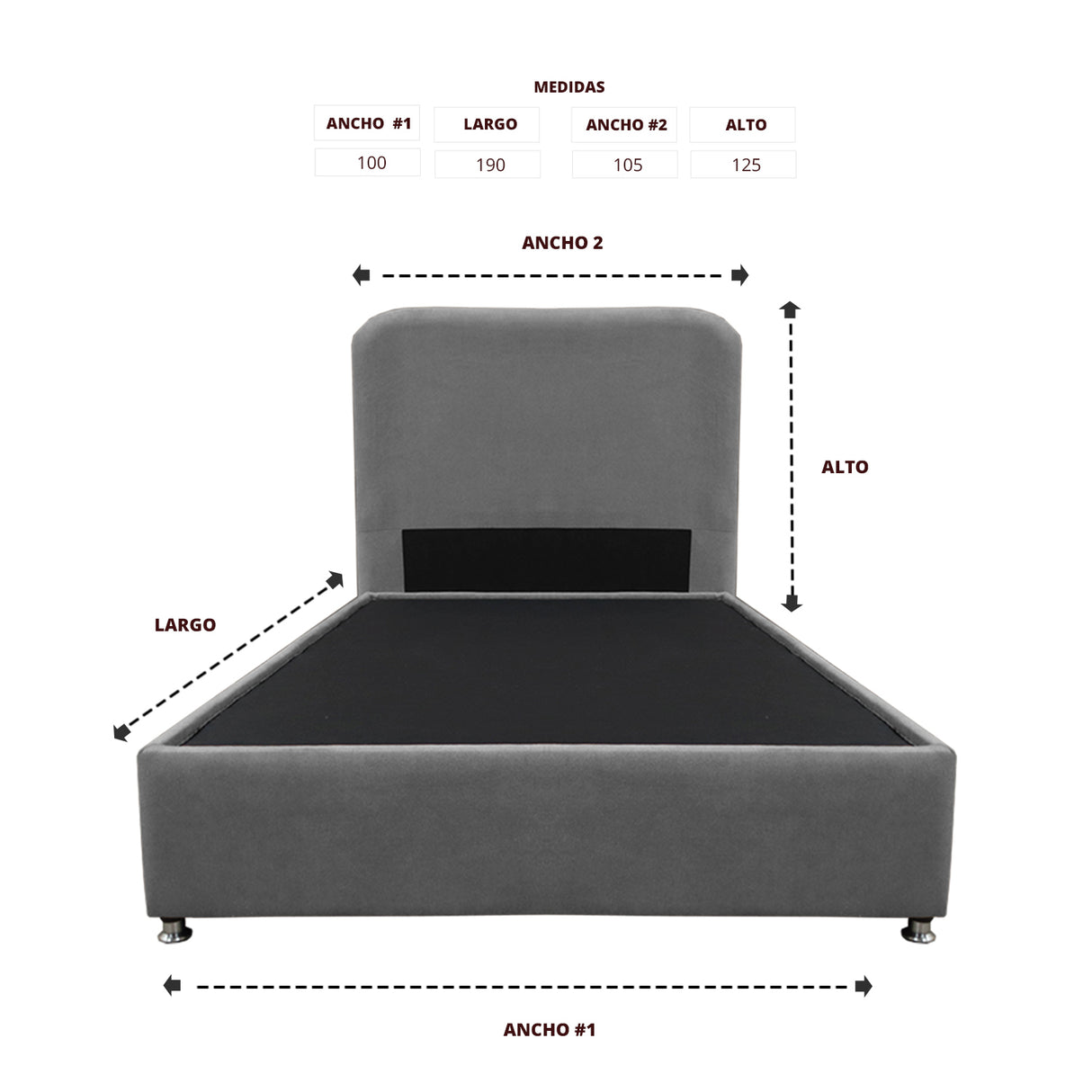 Combo Base Cama y Cabecero Comfort Gris para Cama Sencilla 100 X 190 Cm con Patas - CAMAS | Bylmo