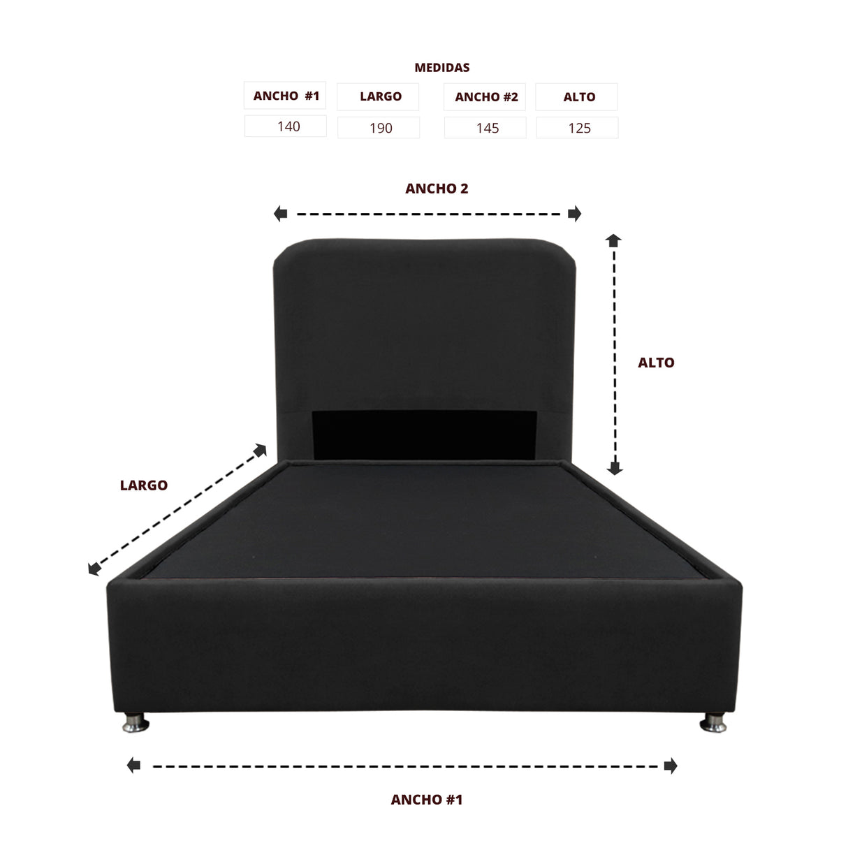 Combo Base Cama y Cabecero Comfort Negro para Cama Doble 140 X 190 Cm con Patas - CAMAS | Bylmo