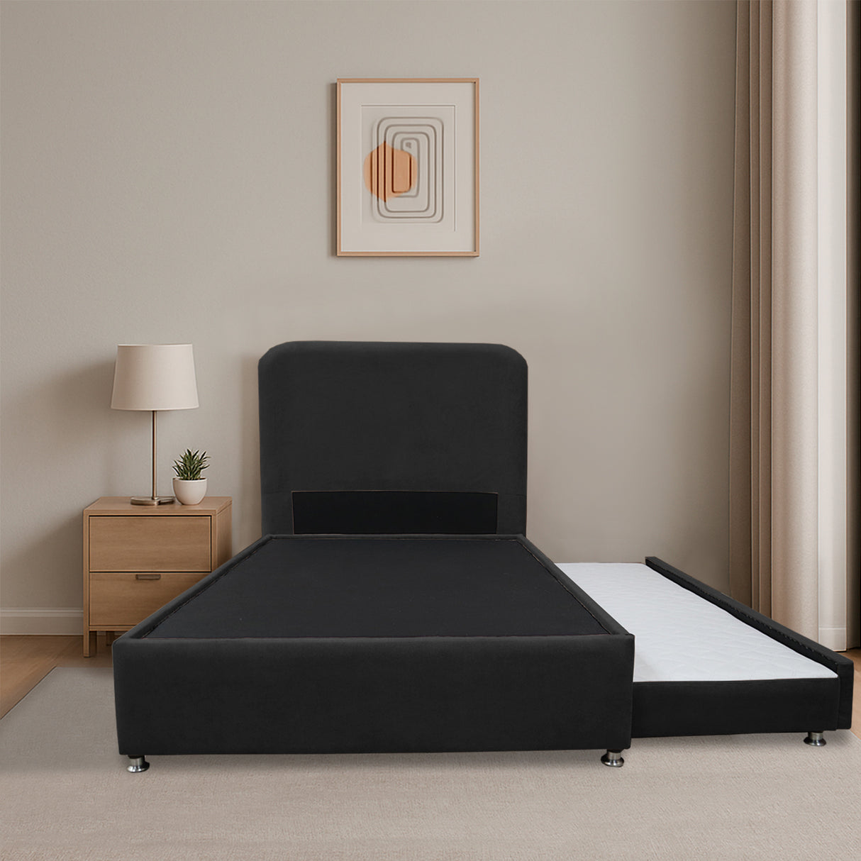 Combo Cama Tarima Nido y Cabecero Comfort Negro para Cama Sencilla 100 X 190 Cm con Patas - CAMAS | Bylmo