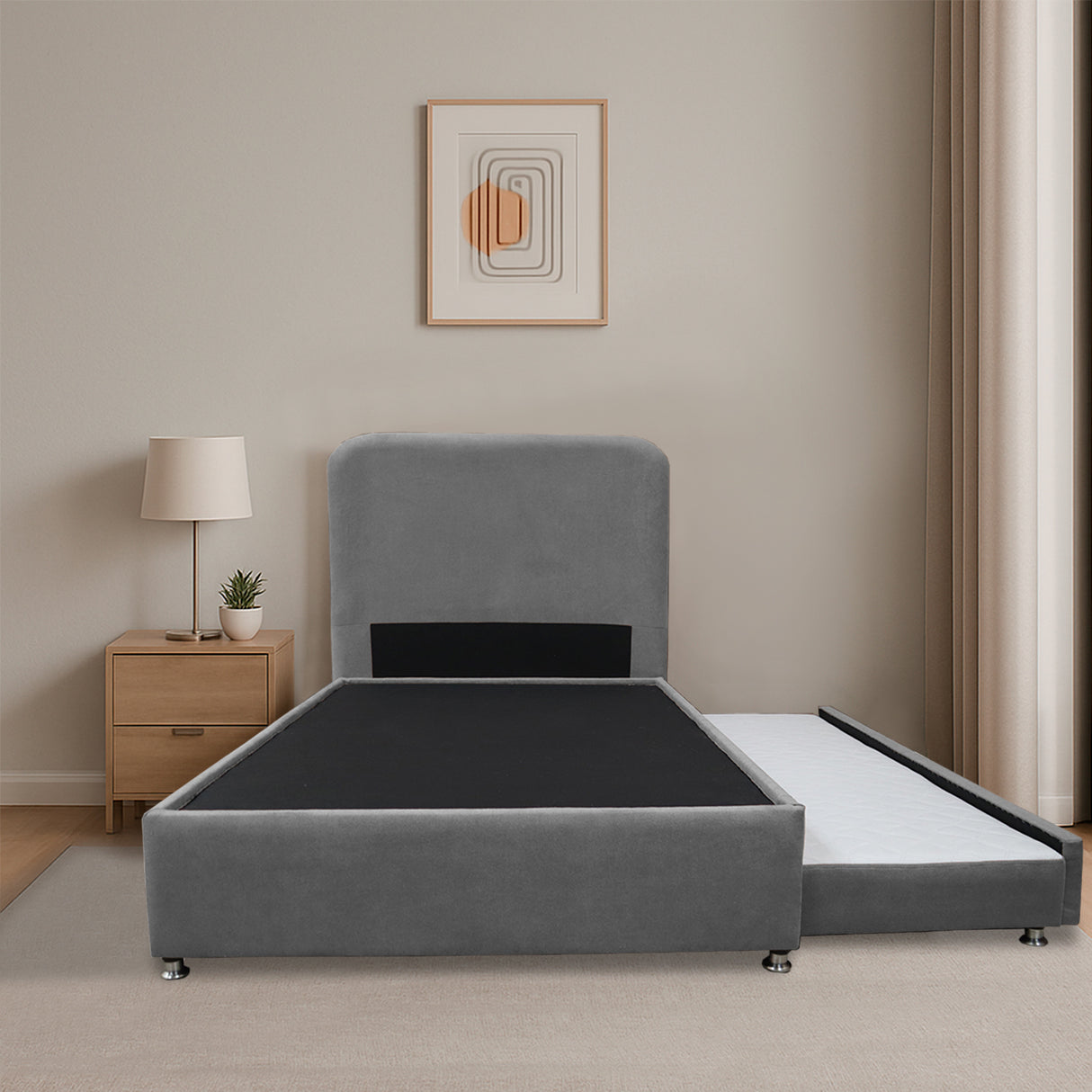 Combo Cama Tarima Nido y Cabecero Comfort Gris para Cama Doble 140 X 190 Cm con Patas - CAMAS | Bylmo