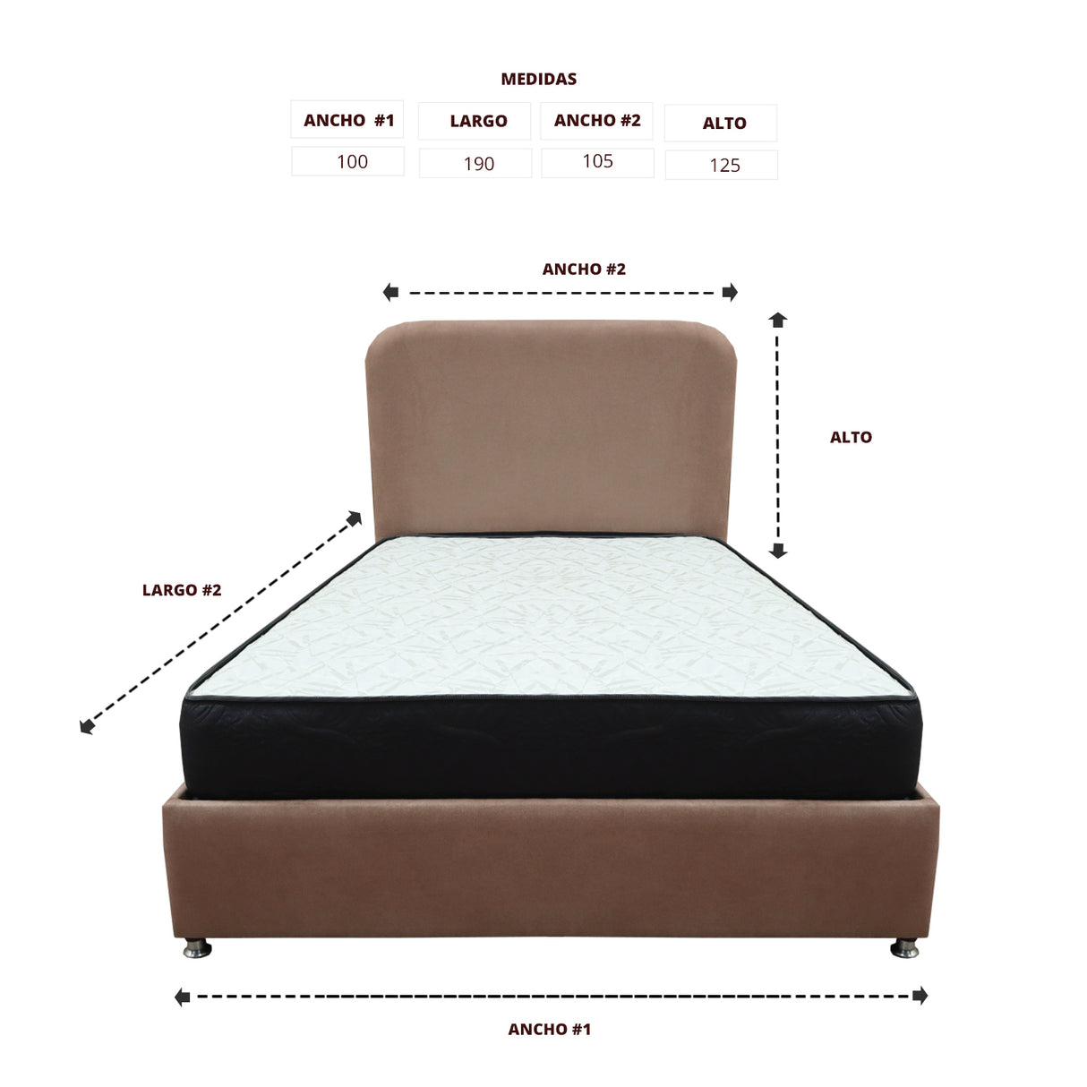 Combo Base Cama y Colchón Comfort Camel para Cama Sencilla 100 X 190 Cm con Patas - CAMAS | Bylmo