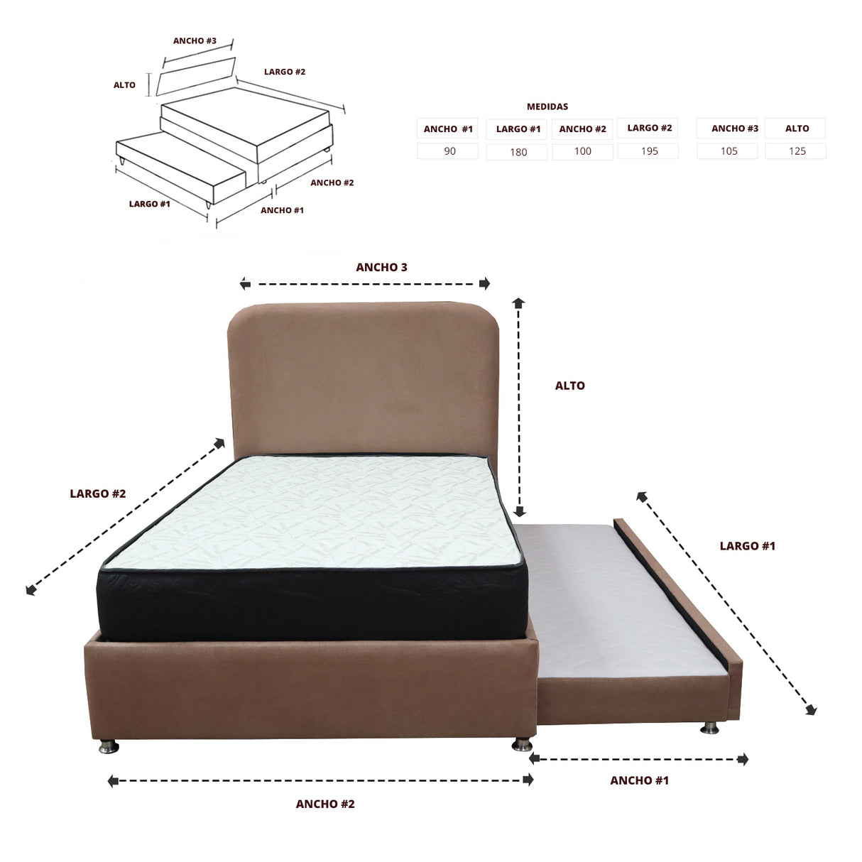 Combo Cama Tarima y Colchón Comfort Camel para Cama Sencilla 100 X 190 Cm con Patas - CAMAS | Bylmo