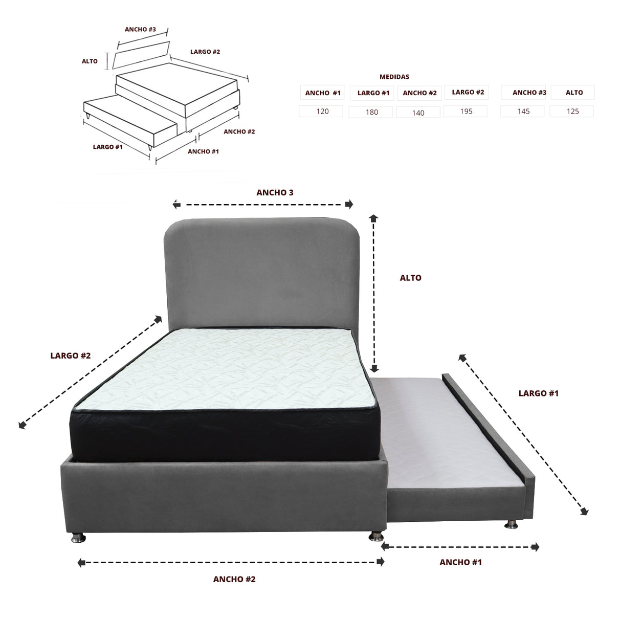 Combo Cama Tarima y Colchón Comfort Gris para Cama Doble 140 X 190 Cm con Patas - CAMAS | Bylmo