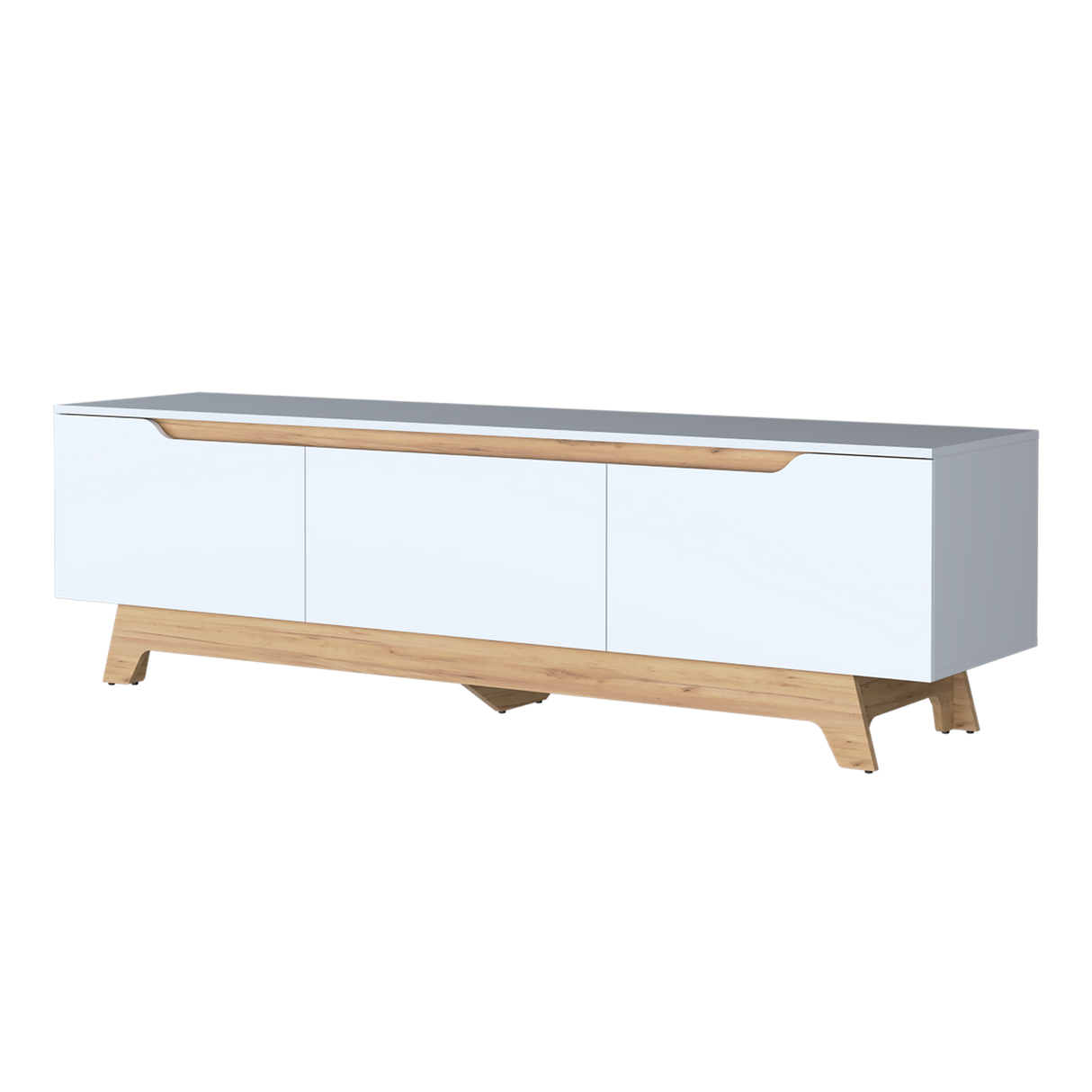 Centro de Entretenimiento Woodall Blanco Y Fresno Europeo 180.6x53cm Para TV hasta 80" Pulgadas con Un Cajón y Tres Compartimientos - MUEBLES DE TV | Bylmo