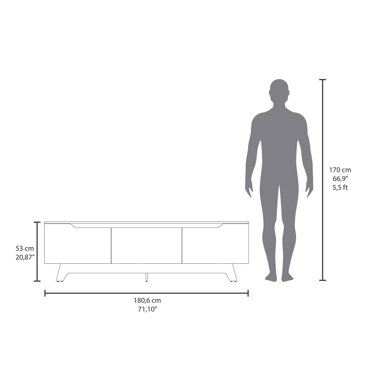 Centro de Entretenimiento Woodall Blanco Y Fresno Europeo 180.6x53cm Para TV hasta 80" Pulgadas con Un Cajón y Tres Compartimientos - MUEBLES DE TV | Bylmo
