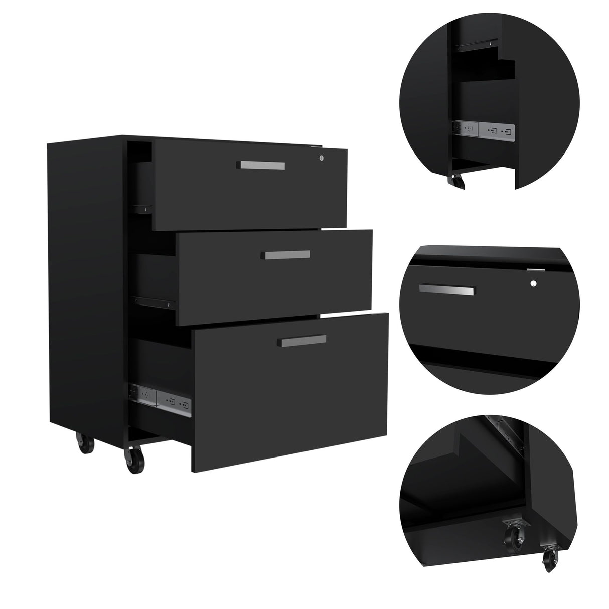 Archivador Wengue 52.8x20.9cm Oficio con Tres Cajones y con Ruedas - ARCHIVADORES | Bylmo